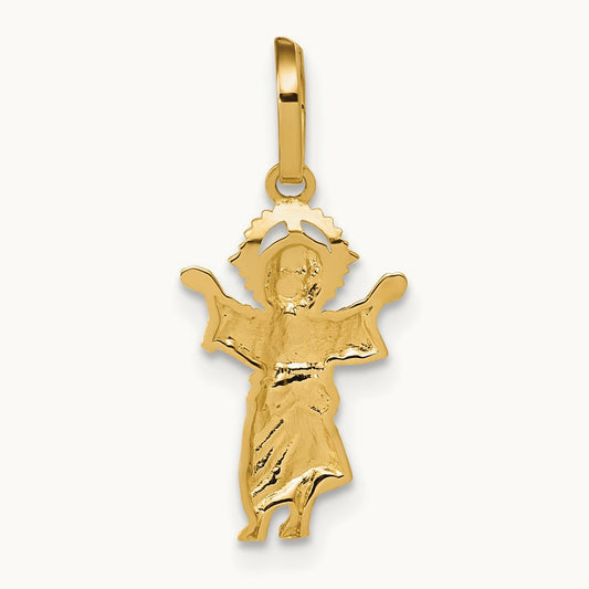 D/C Polished Baby Jesus Pendant, 14K with Rhodium