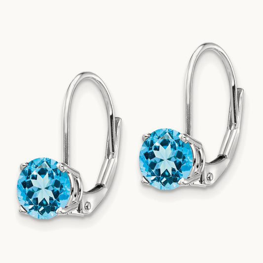 Blue Topaz Leverback Earrings, 6mm, 14K White Gold