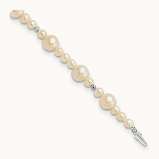 WG 5- White Near Round Freshwater Cultured Pearl Bead Bracelet, 9mm, 14K