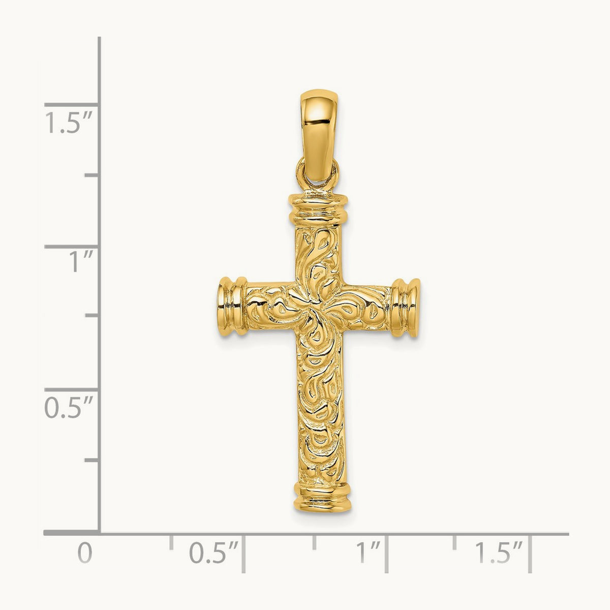 Scroll w/Double Endcaps Cross Charm, 14K