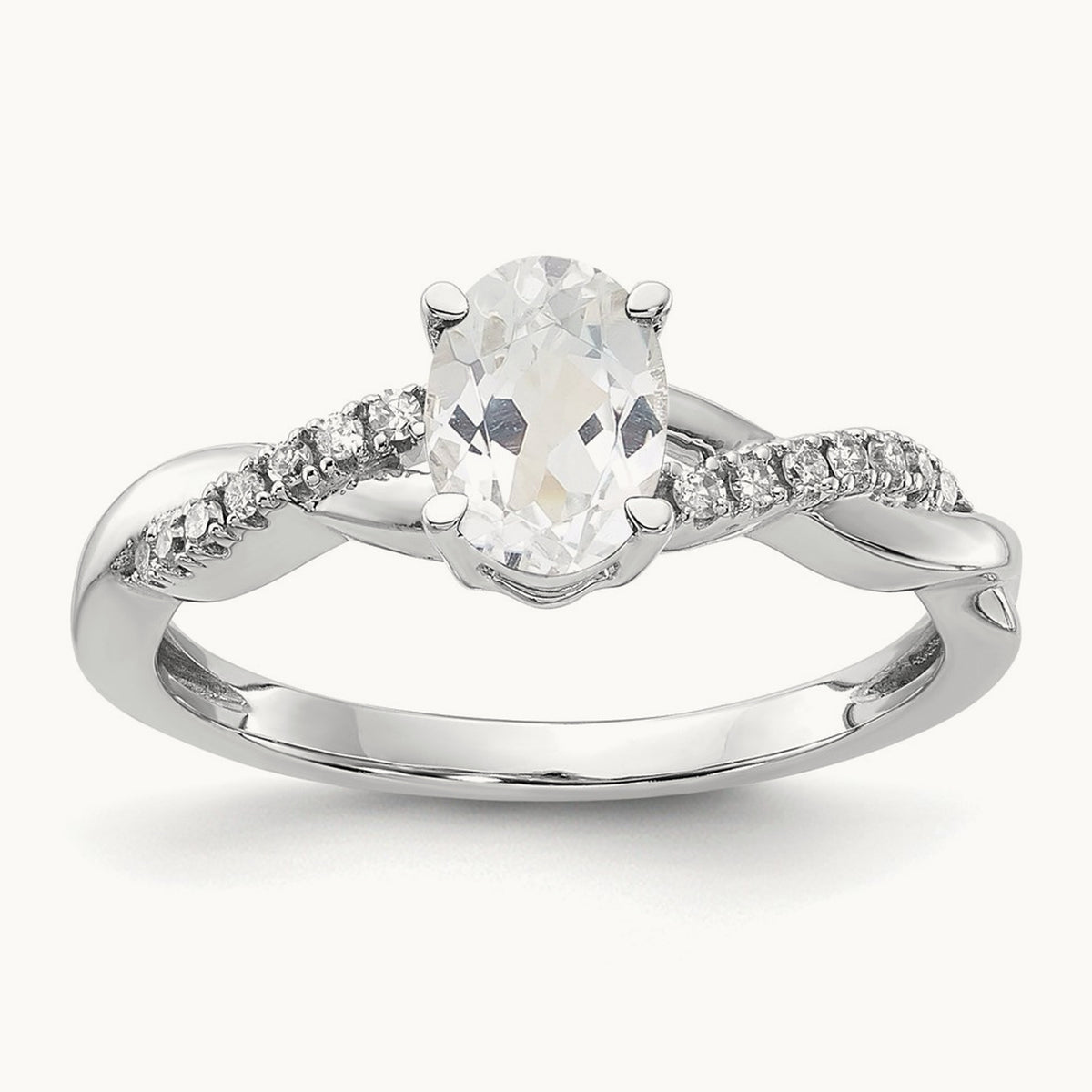 Oval Topaz and Diamond Ring — 14K White Gold, 7