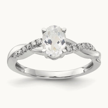 Oval Topaz and Diamond Ring — 14K White Gold, 7