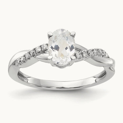 Oval Topaz and Diamond Ring — 14K White Gold, 7