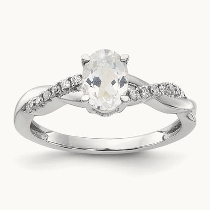 Oval Topaz and Diamond Ring — 14K White Gold, 7