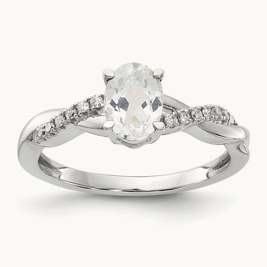 Oval Topaz and Diamond Ring — 14K White Gold, 7