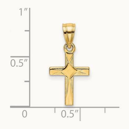 Diamond Shape Center Mini Cross Charm — 14K Yellow Gold