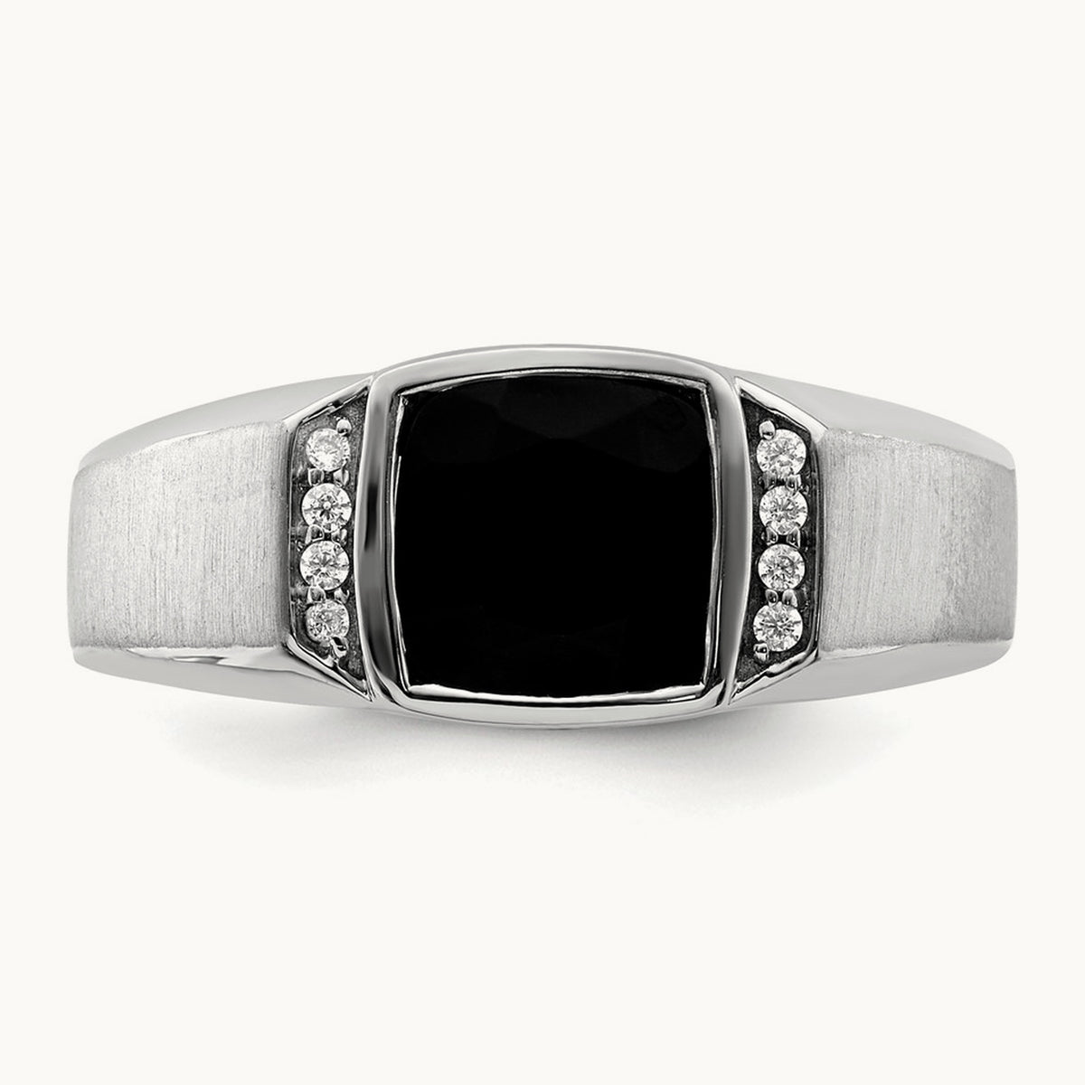 Onyx and Diamond Mens Ring, 14K White Gold