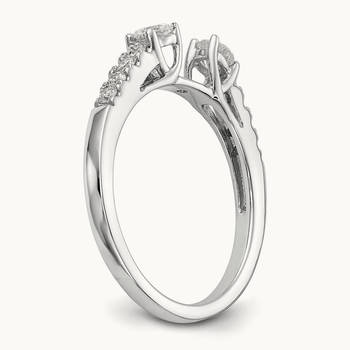 3-Stone Diamond Peg Set Semi-mount Engagement Ring, 14K White Gold