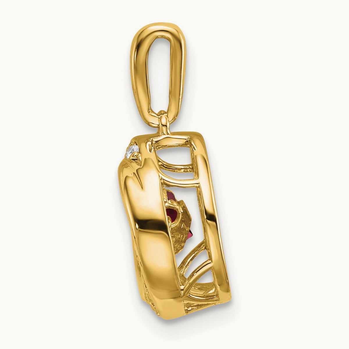 Round Garnet and Diamond Pendant — 14K Yellow Gold