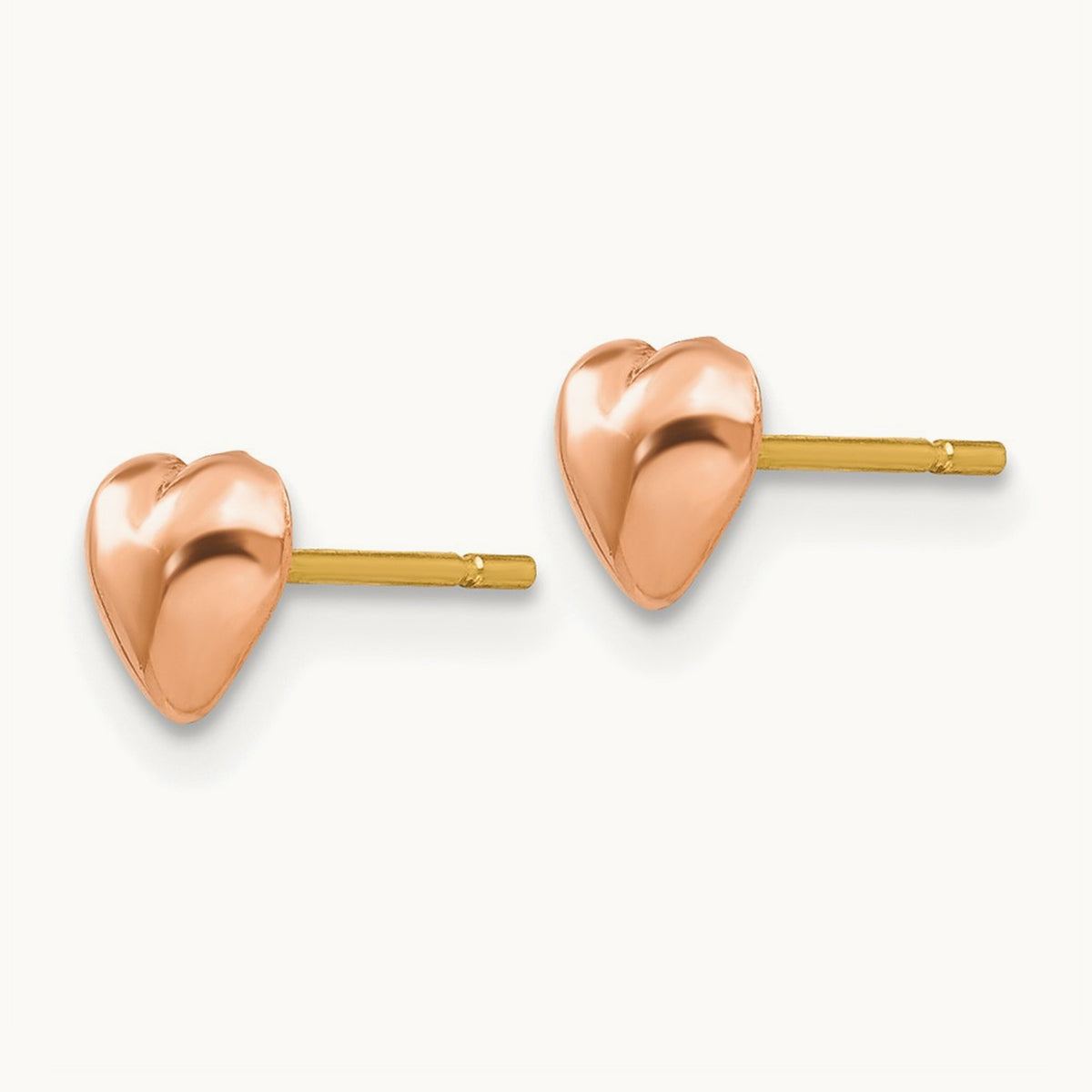 Polished Heart Post Stud Earrings — 14K Rose Gold, 4.8mm