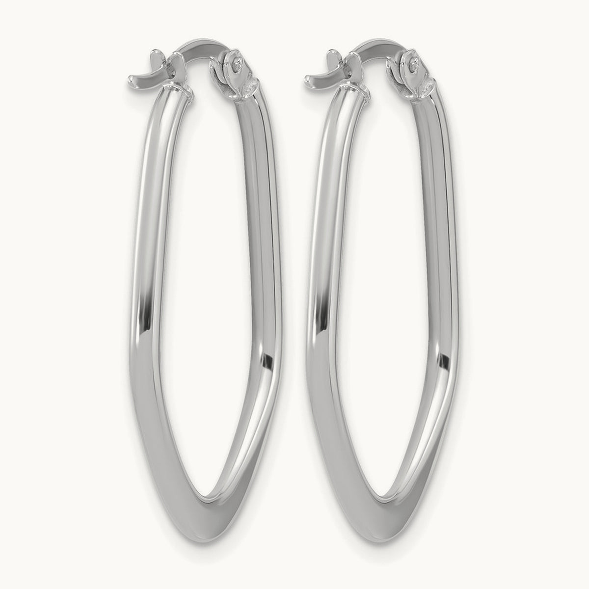 Polished Oval Hoop Earrings — 14K White Gold