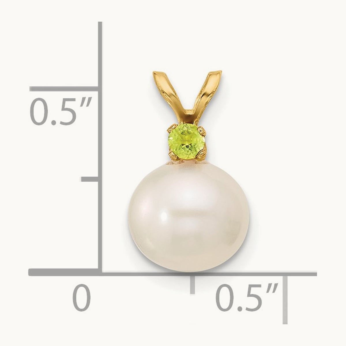 Peridot 8- White Round FWC Pearl Pendant, 8.5mm, 14K