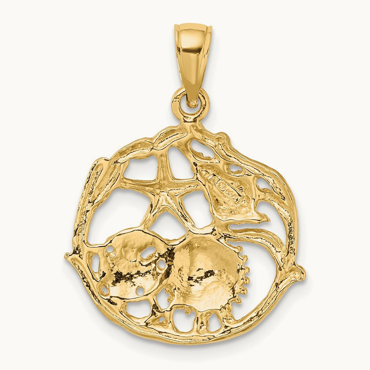 Shell Cluster In Circle Charm, 14K