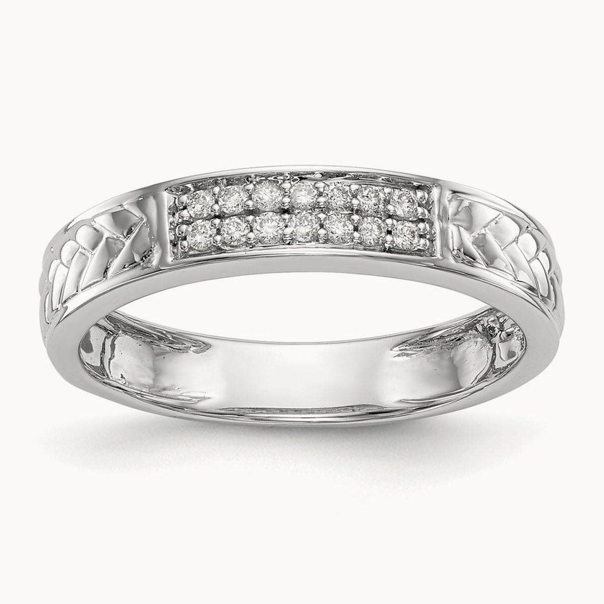 Diamond Trio Ladies Wedding Band, 10K White Gold