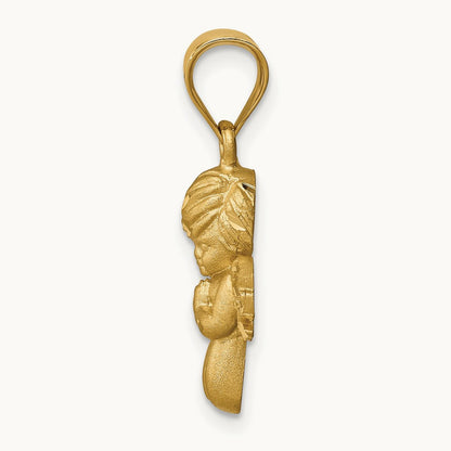 Brushed & Diamond-cut Angel Pendant, 14K