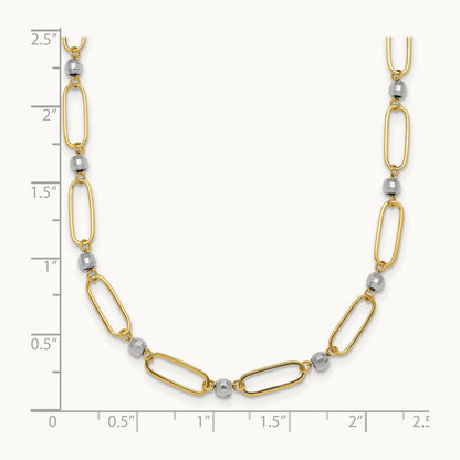 Polished Oval Beaded 18in Necklace, 14K Two-tone