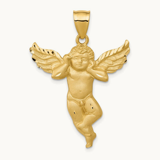 Satin Angel Pendant, 14K