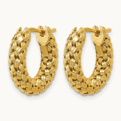 Polished and Textured Woven Hoop Earrings, 14K — Leslie's