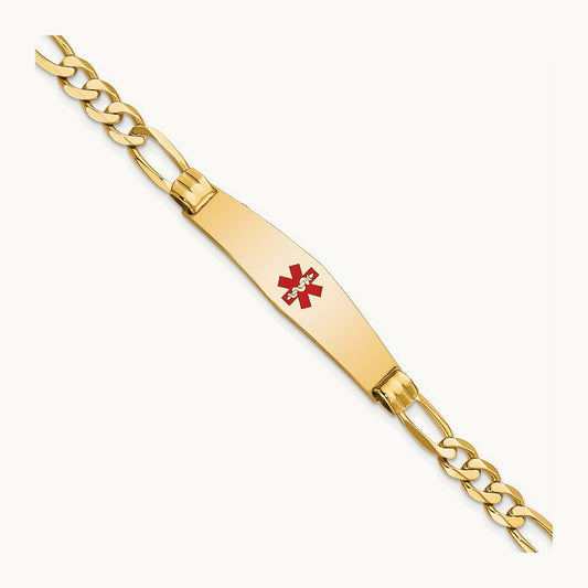 Medical Soft Diamond Shape Red Enamel Figaro ID Bracelet, 14K