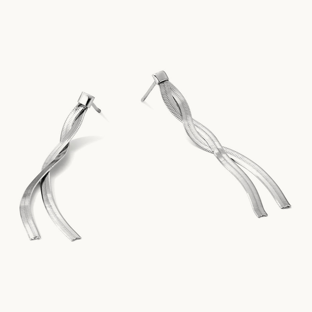 Rh-Plat Herringbone 2-strand Dangle Post Earrings, Sterling Silver — Leslie's