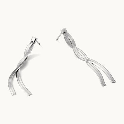 Rh-Plat Herringbone 2-strand Dangle Post Earrings, Sterling Silver — Leslie's