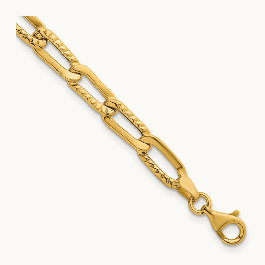 Polished and Textured Fancy Link 7.5in Bracelet, 14K