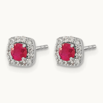 Created Ruby Halo Post Earrings, 0.20 ct tw Lab-Grown Diamond