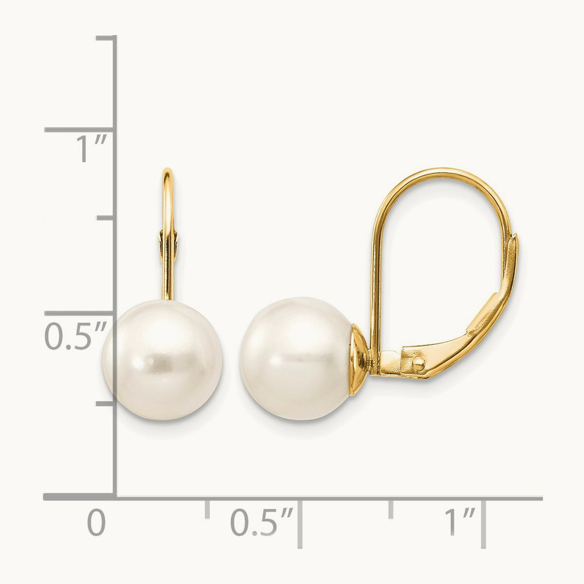 Round Freshwater Cultured Pearl Leverback Earrings — 14K Yellow Gold