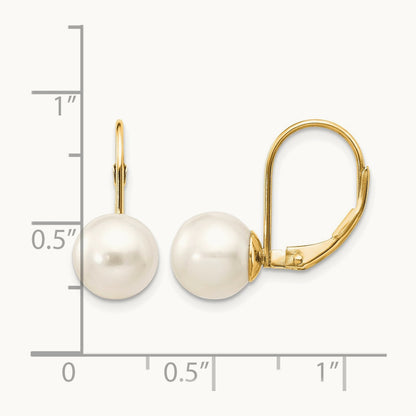 Round Freshwater Cultured Pearl Leverback Earrings — 14K Yellow Gold
