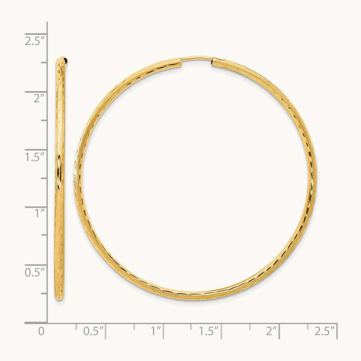 Polished and Satin Diamond-cut Endless Hoop Earrings — 14K Yellow Gold