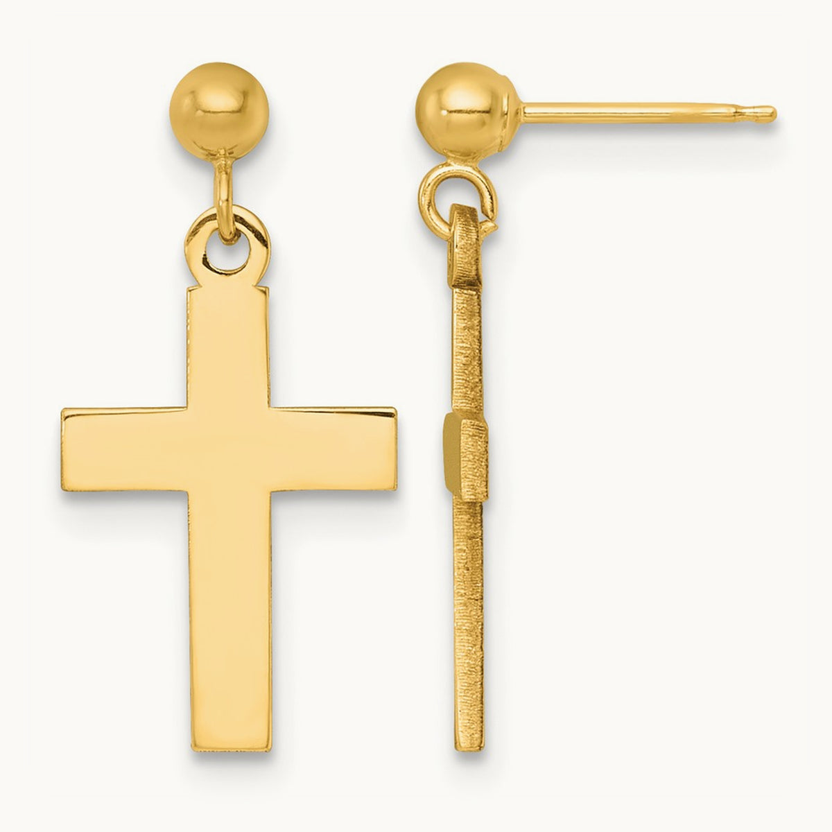 Polished Cross Earrings — 14K Yellow Gold, 20.5mm