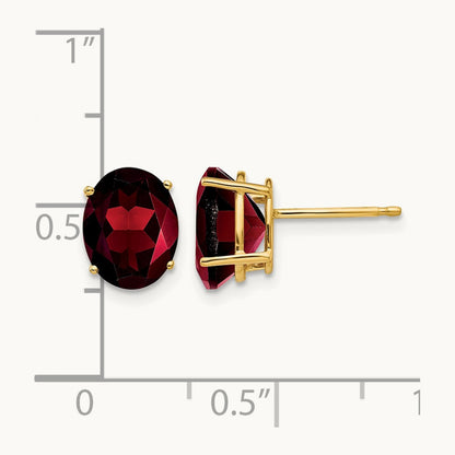 9x7mm Oval Garnet Earrings, 14K
