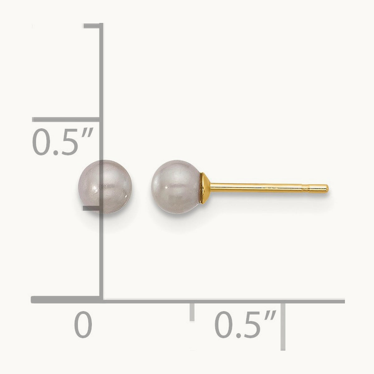 3- Round Grey Freshwater Cultured Pearl Post Earrings, 4mm, 14K