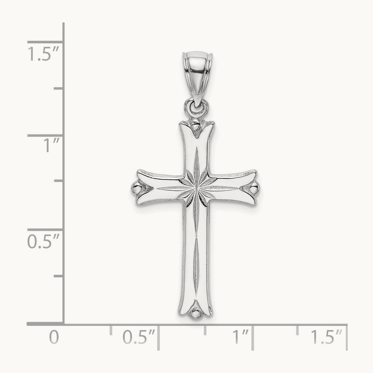 Cross W/Starburst Center Charm — 14K White Gold