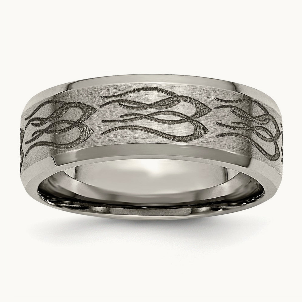 Brushed & Polished Flames Laser Design Beveled Edge Band — photo set (2)