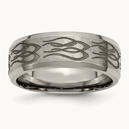 Brushed & Polished Flames Laser Design Beveled Edge Band — photo set (2)