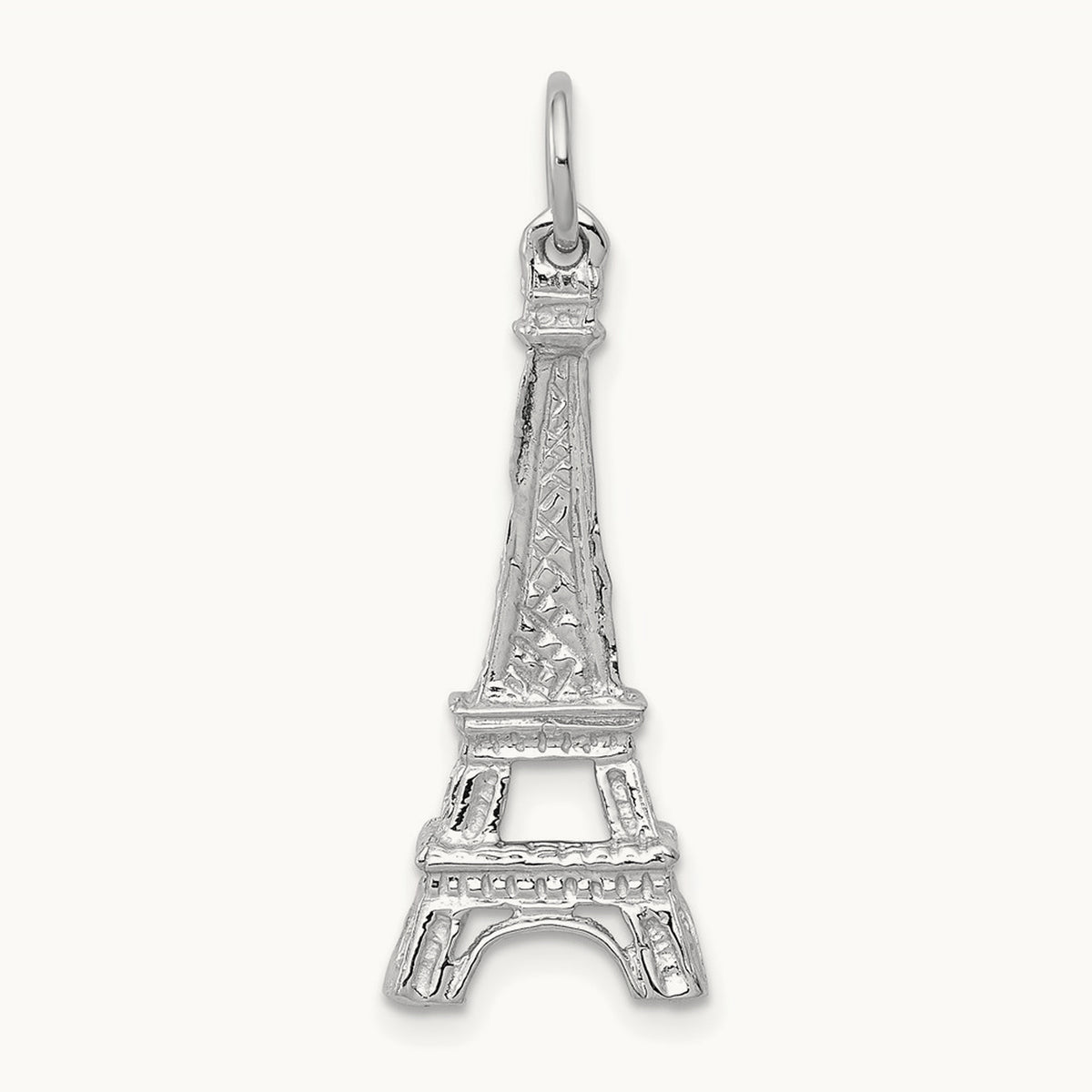 Solid Polished Eiffel Tower Charm, 14K White Gold