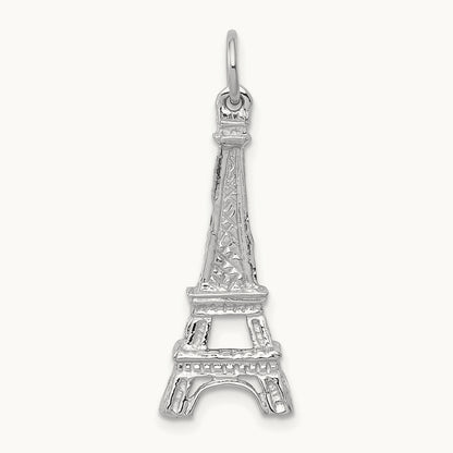 Solid Polished Eiffel Tower Charm, 14K White Gold