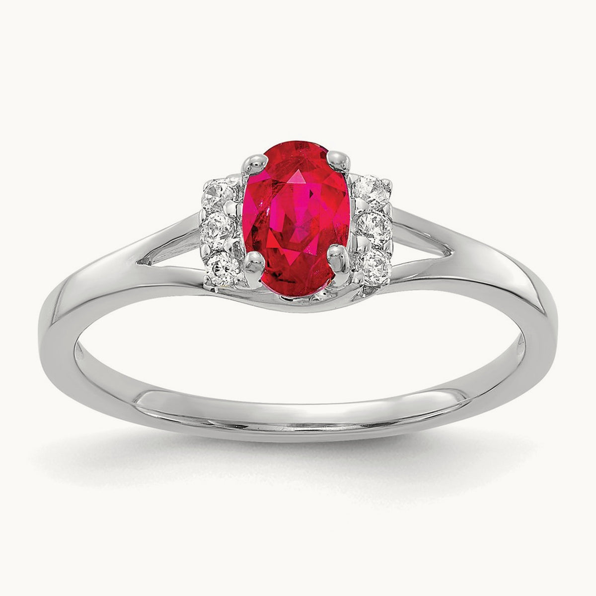 Diamond and Oval Ruby Ring — 14K White Gold