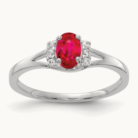 Diamond and Oval Ruby Ring — 14K White Gold