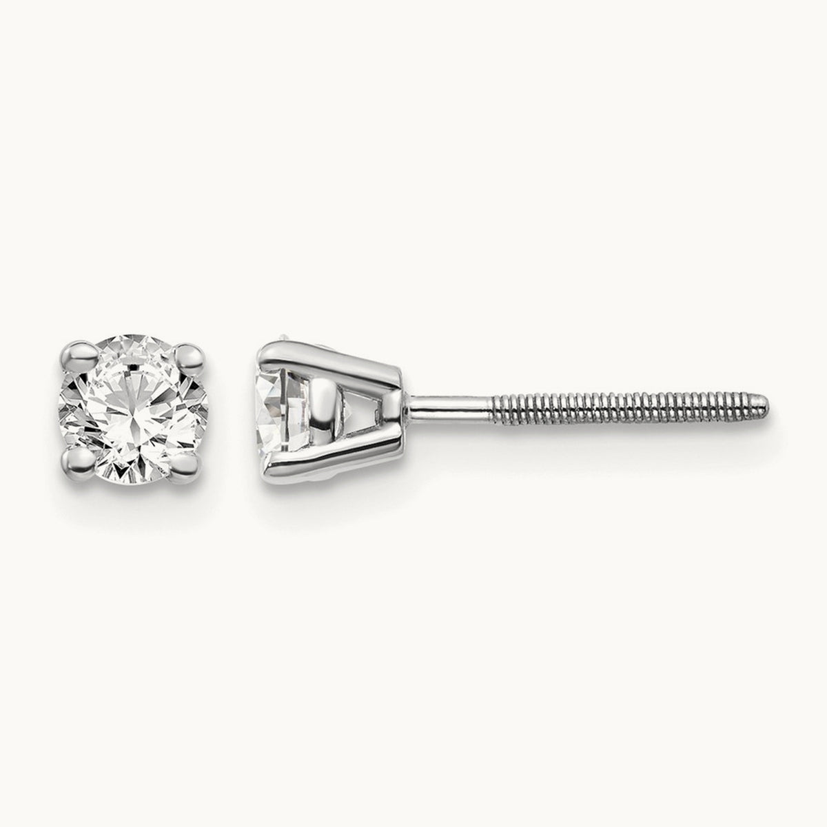 Round Diamond Stud Earrings — 14K White Gold, 0.54 ct tw, VS2/SI1 G-I · screw back