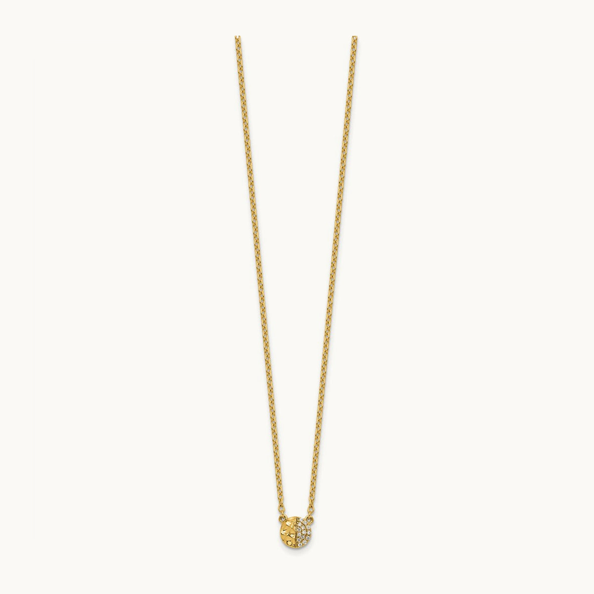 Polished and Hammered Diamond Disk Necklace, 14K
