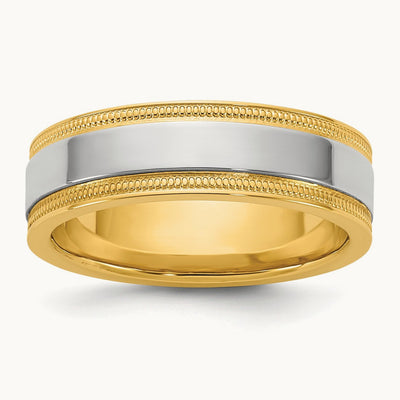 Y/W Milgrain Wedding Band, 6mm, 14K Two-tone