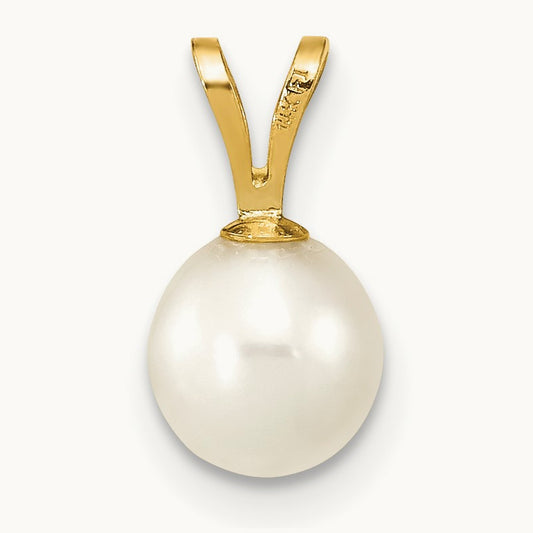 6- White Round Freshwater Cultured Pearl Pendant, 7mm, 14K