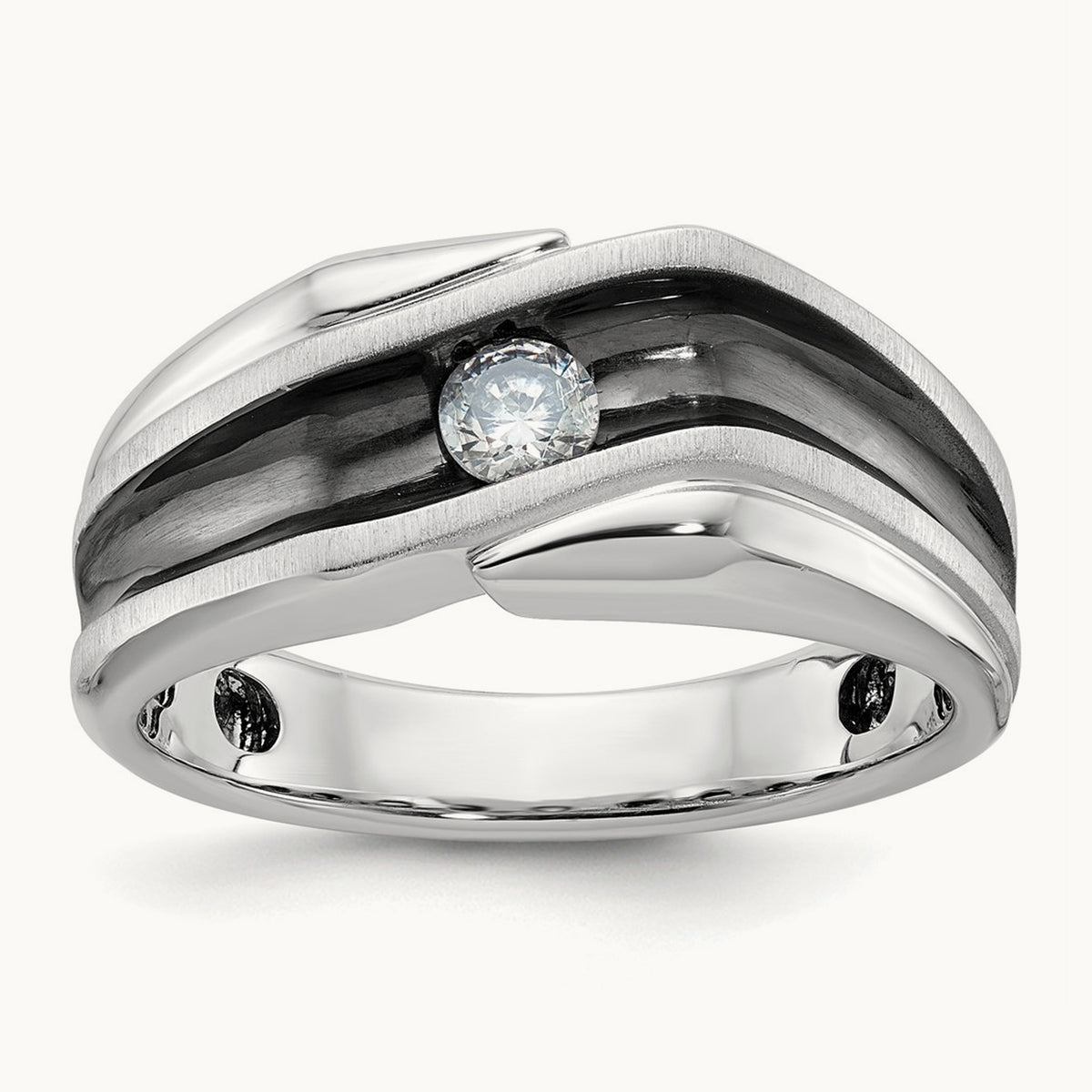 With Blk RH Men's Ring, 0.20 ct tw Lab-Grown Diamond