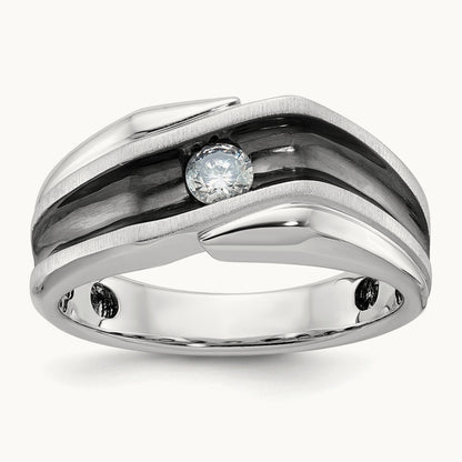 With Blk RH Men's Ring, 0.20 ct tw Lab-Grown Diamond