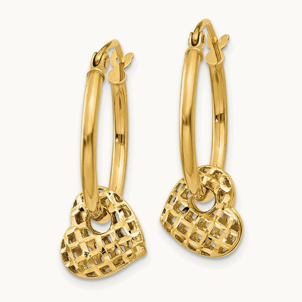Moveable Heart Hoop Earrings, 14K