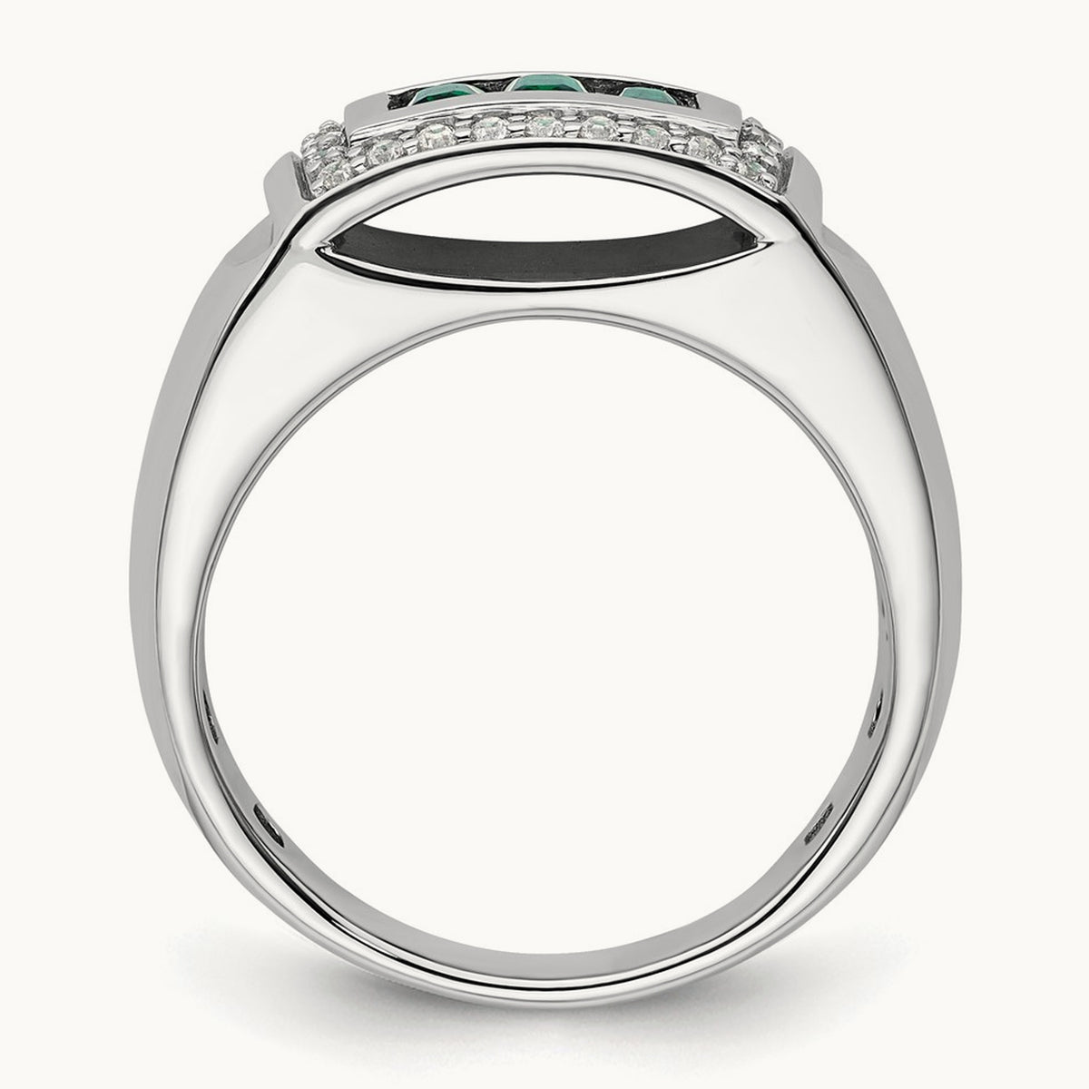 Created Emerald Men's Ring, 0.25 ct tw Lab-Grown Diamond