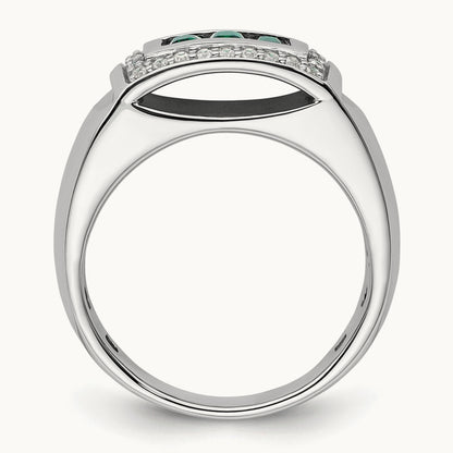 Created Emerald Men's Ring, 0.25 ct tw Lab-Grown Diamond