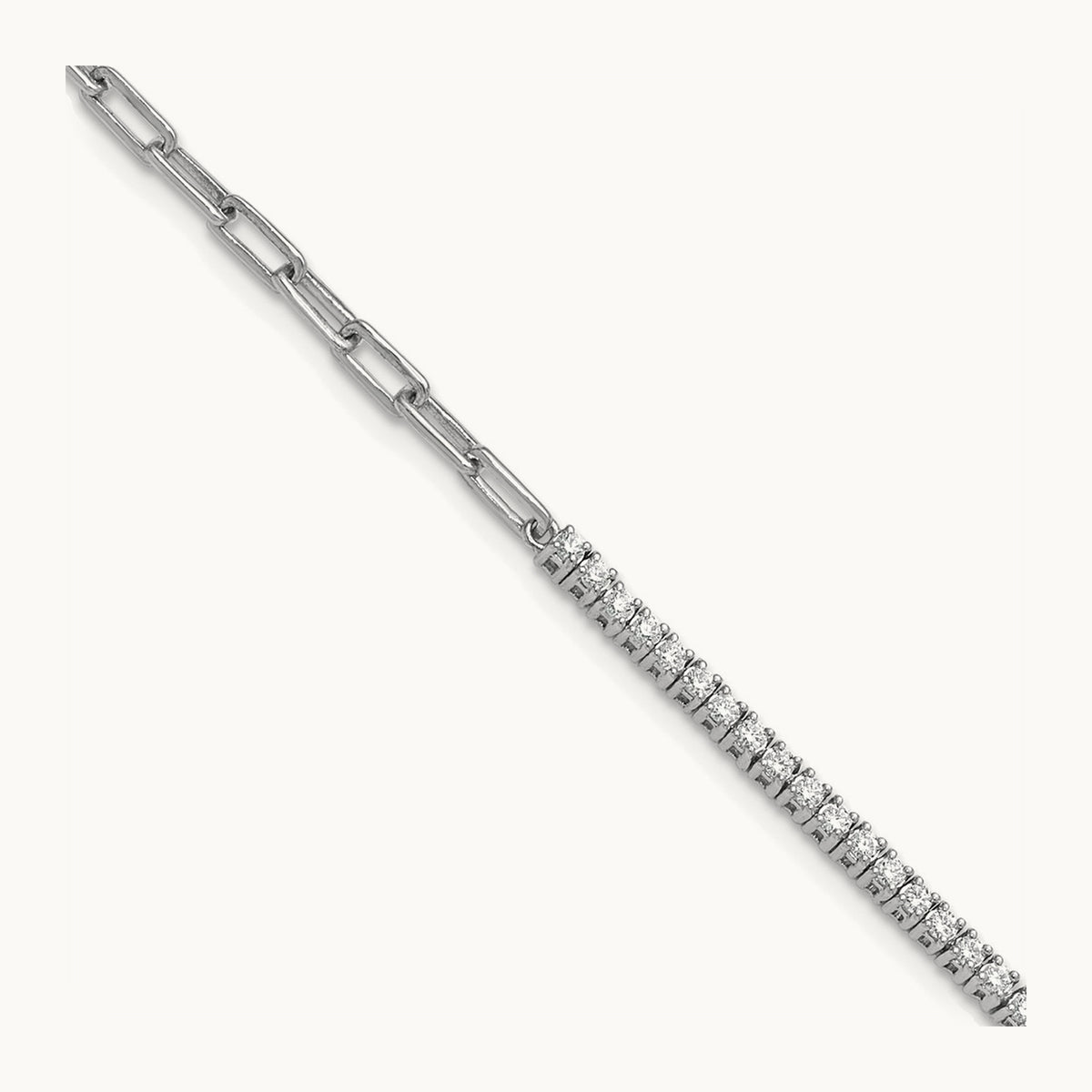 Polished Diamond Fancy Link with 1in extension Bracelet — 14K White Gold